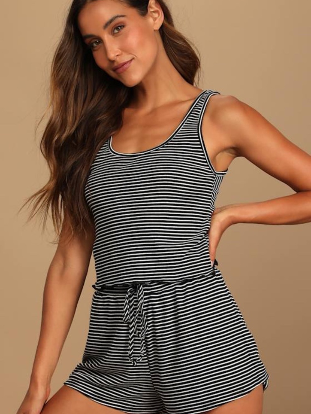 Lulus Nights In Black Striped Lettuce Hem Tank Top - Size S